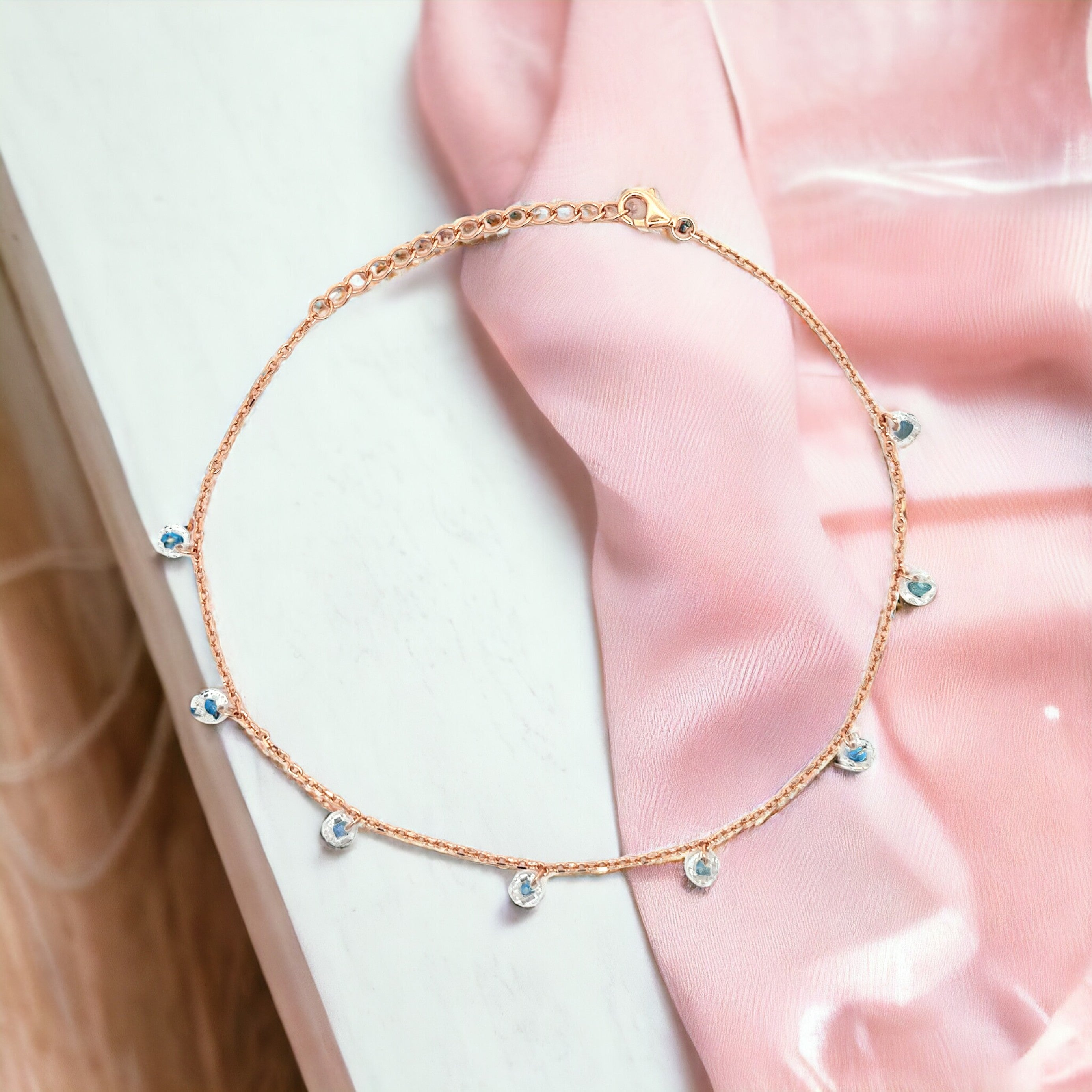 PurpleLuck Elektra 925 Silver Queen Anklet in rose gold plating for women and girls. Ideal daily wear and gift with adjustable chain