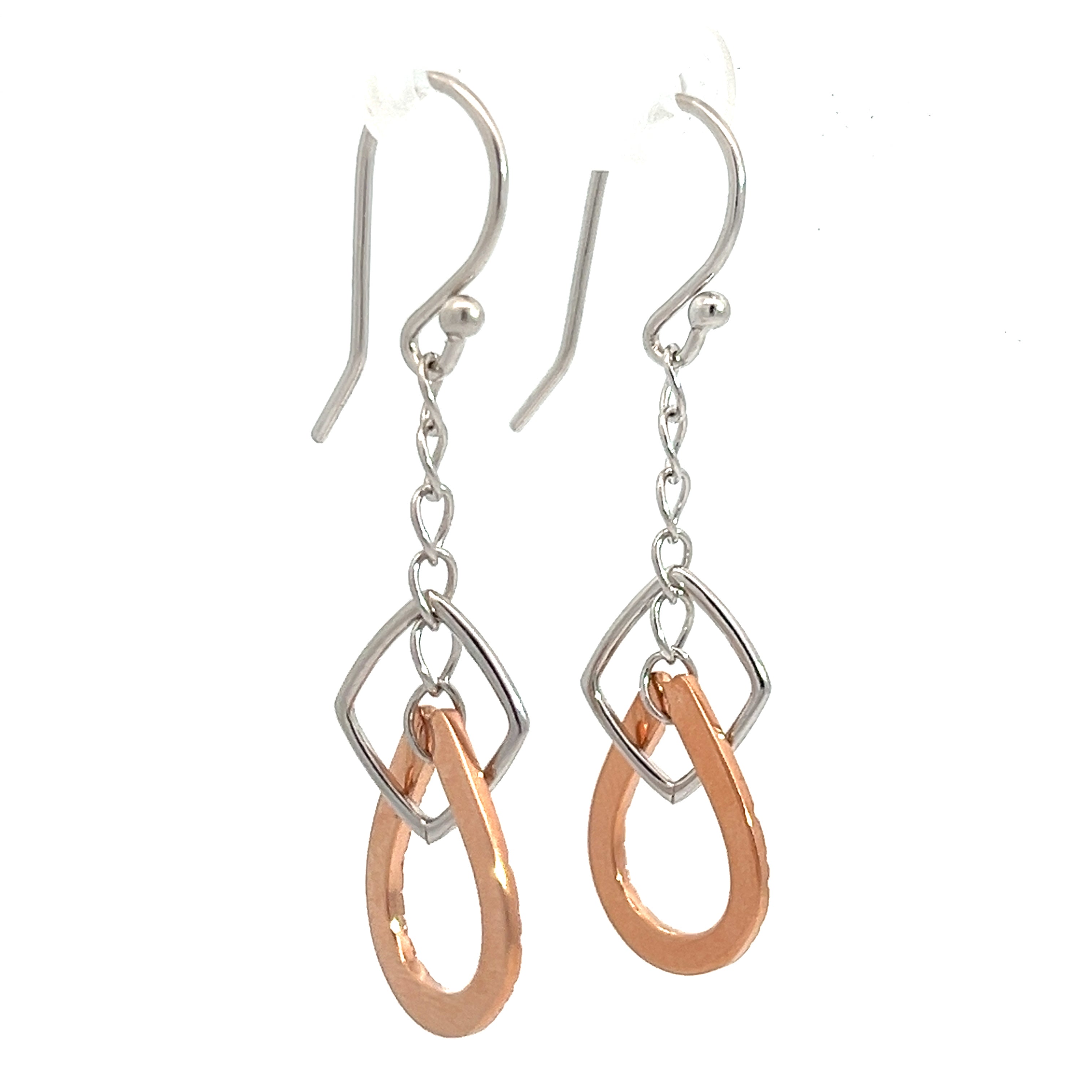 PurpleLuck Estelle 925 Silver and Silver Drop Earrings. Rose Gold and Silver trendy earrings for women and girls
