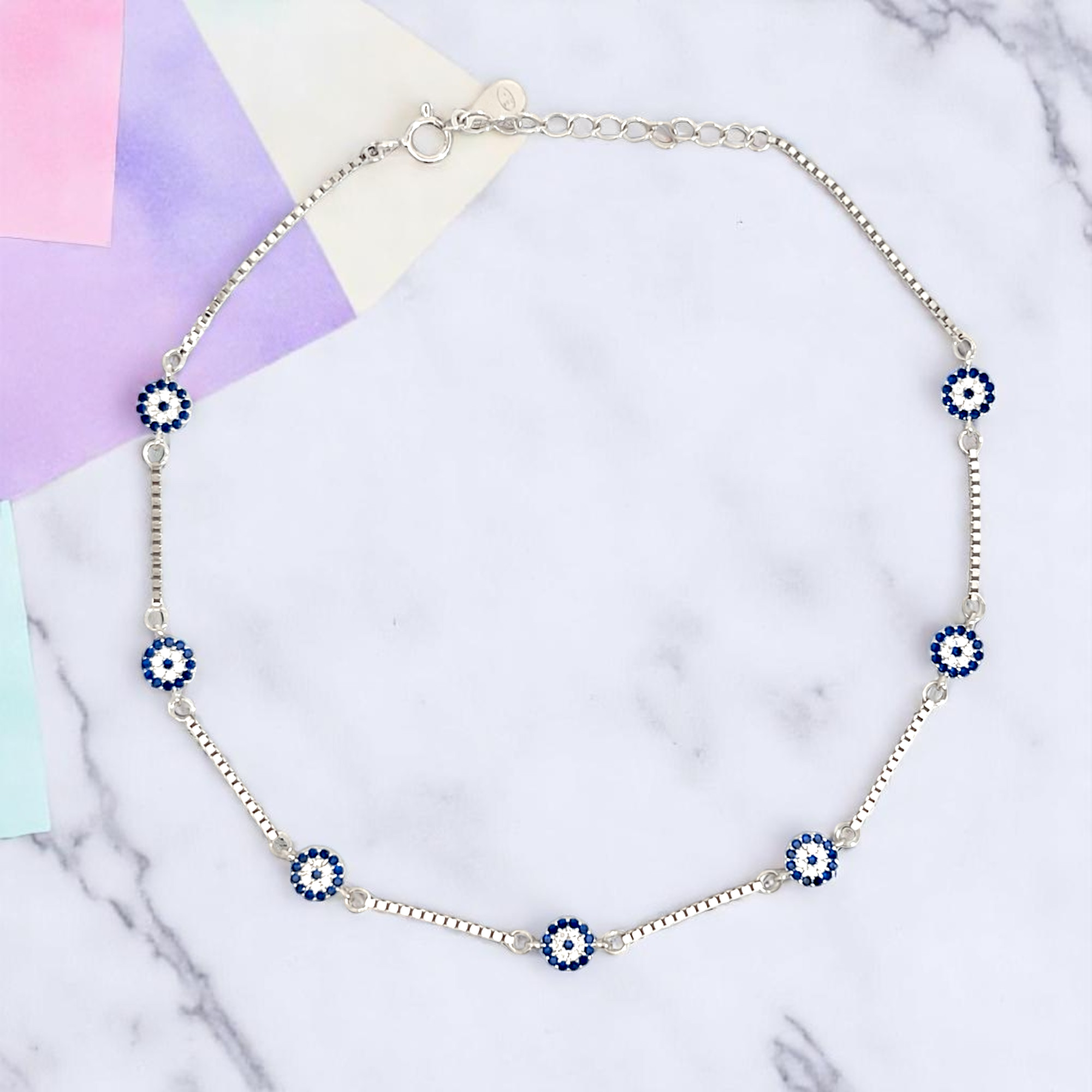 PurpleLuck 925 Silver Mystic Evil Eye Anklet. gifting for girlfriend and daily wear