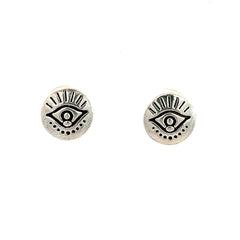 PurpleLuck Evil Eye Oxidized Silver Earrings Anti-Nazar Simple daily wear studs