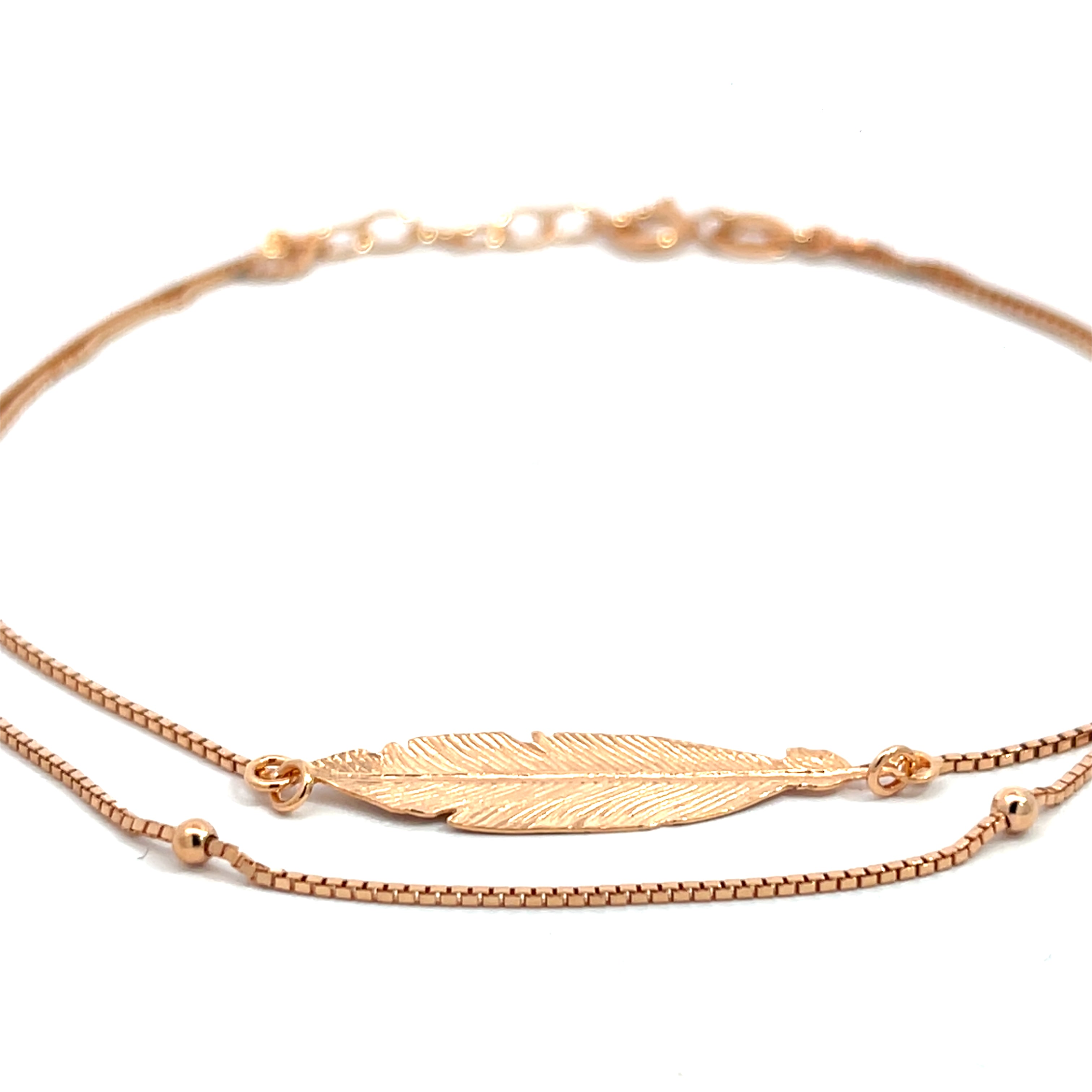 PurpleLuck Double Layered Feather 925 Silver Anklet. Delicate anklet with adjustable chain for girls