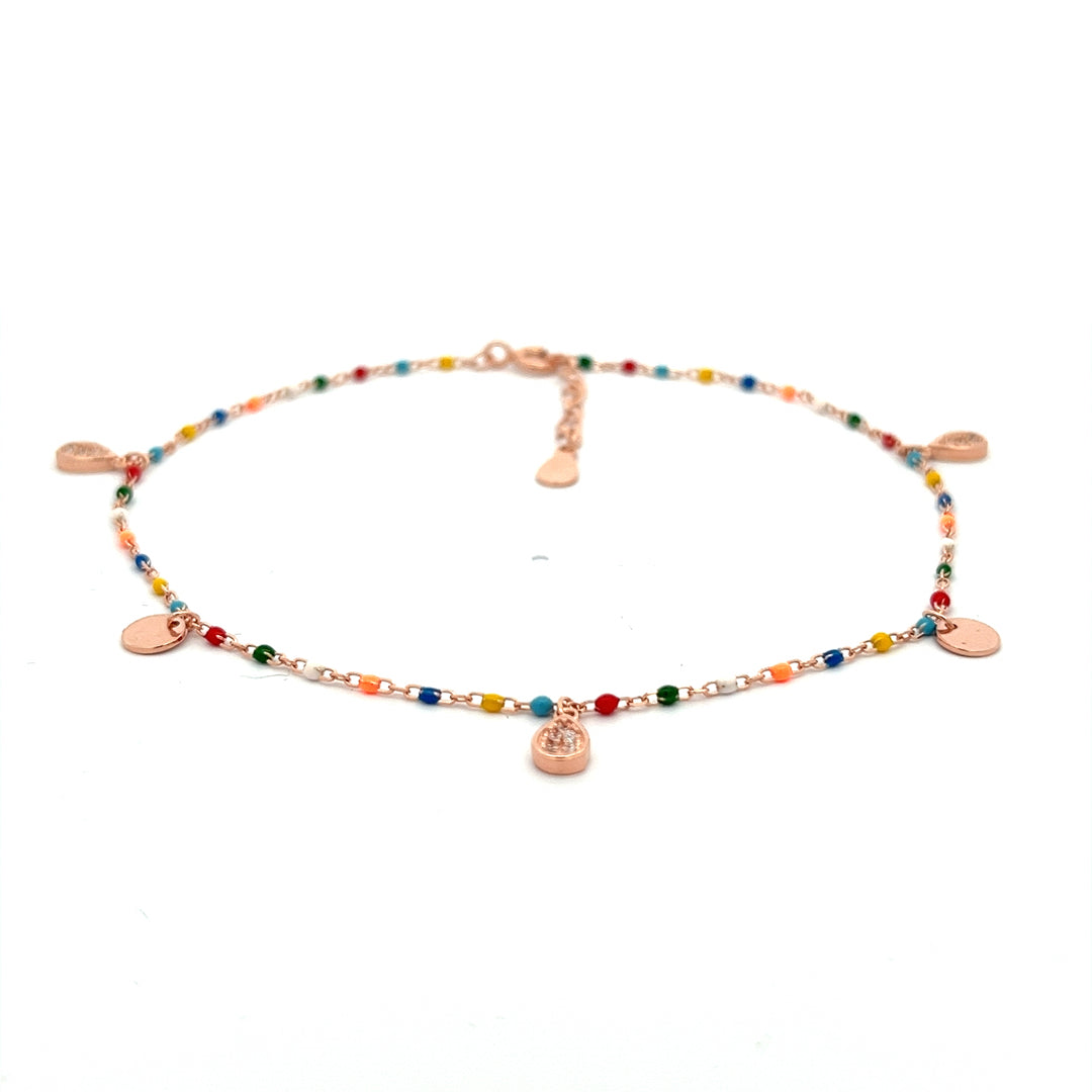 PurpleLuck Giorgia Rose Gold Anklet. Sterling Silver beaded anklet for girls and women or daily wear