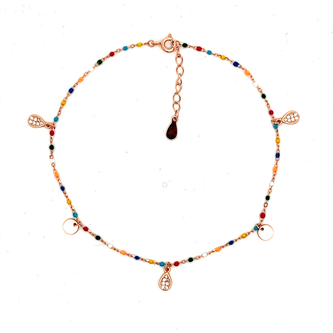 PurpleLuck Giorgia Rose Gold Anklet. Sterling Silver beaded anklet for girls and women or daily wear