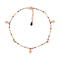 PurpleLuck Giorgia Rose Gold Anklet. Sterling Silver beaded anklet for girls and women or daily wear