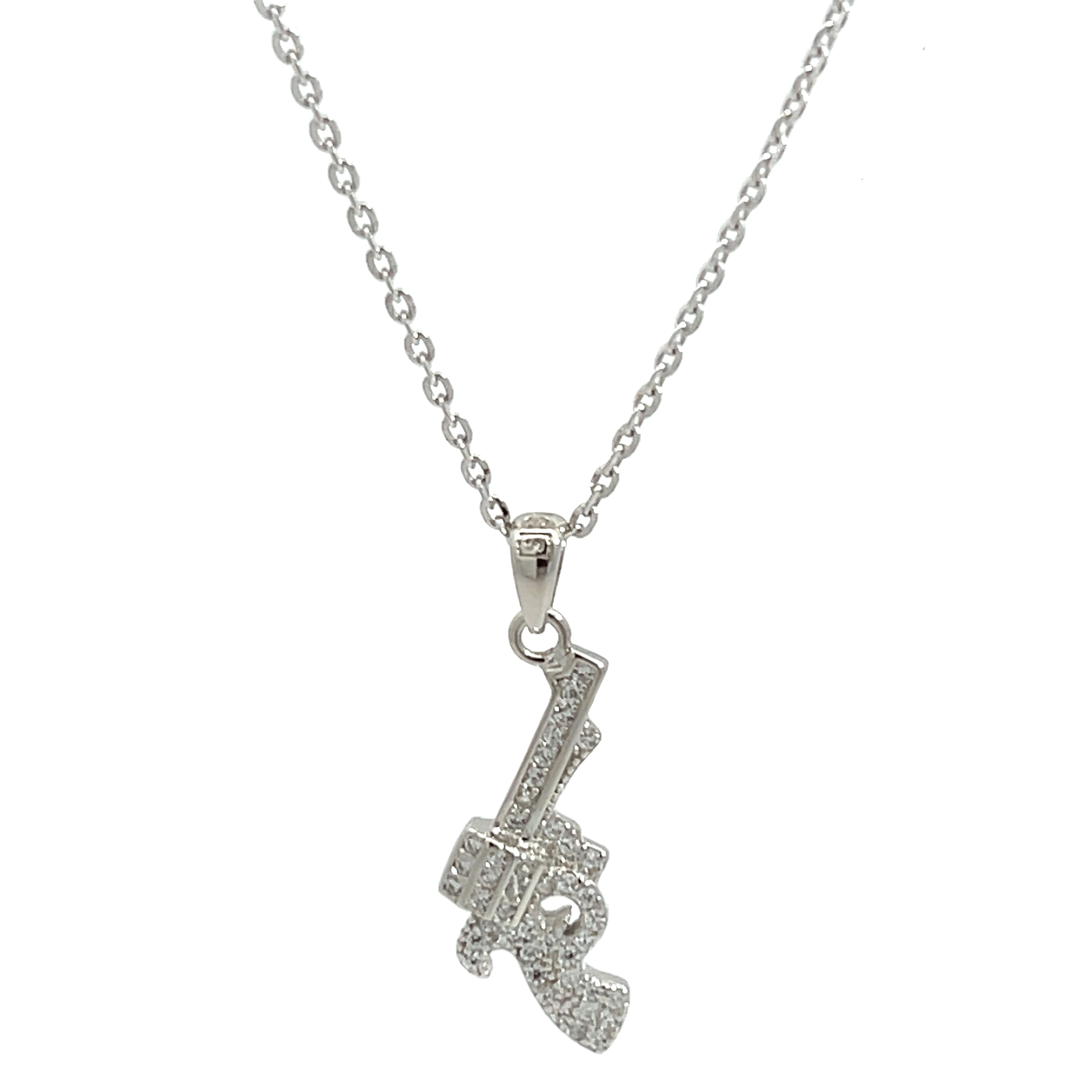Purpleluck Dazzle Pistol 925 Silver Pendant pistol shaped pendant with chain for women