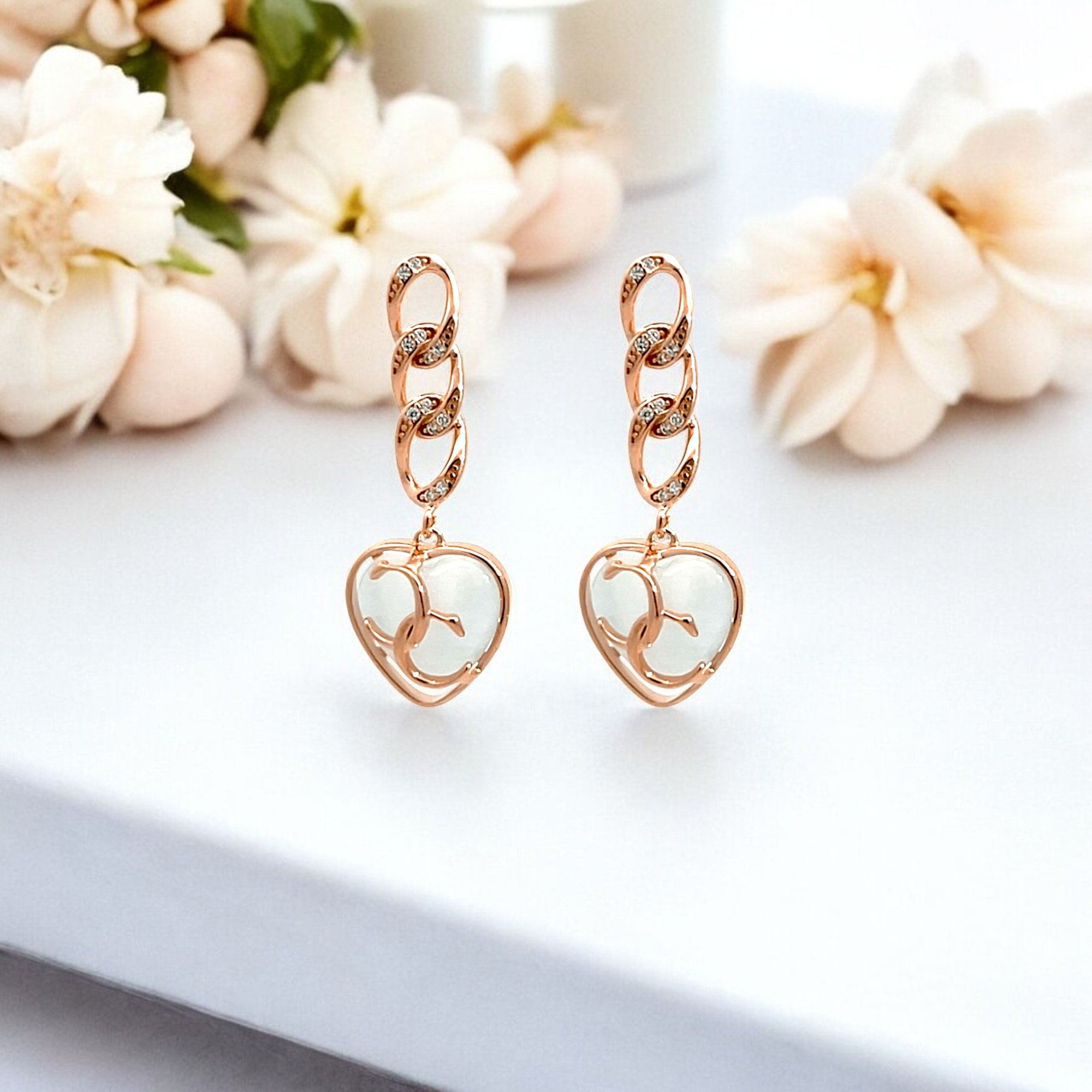 PurpleLuck Rose Gold Love Earrings, 925 Silver heart shape earring for Valentine day gift