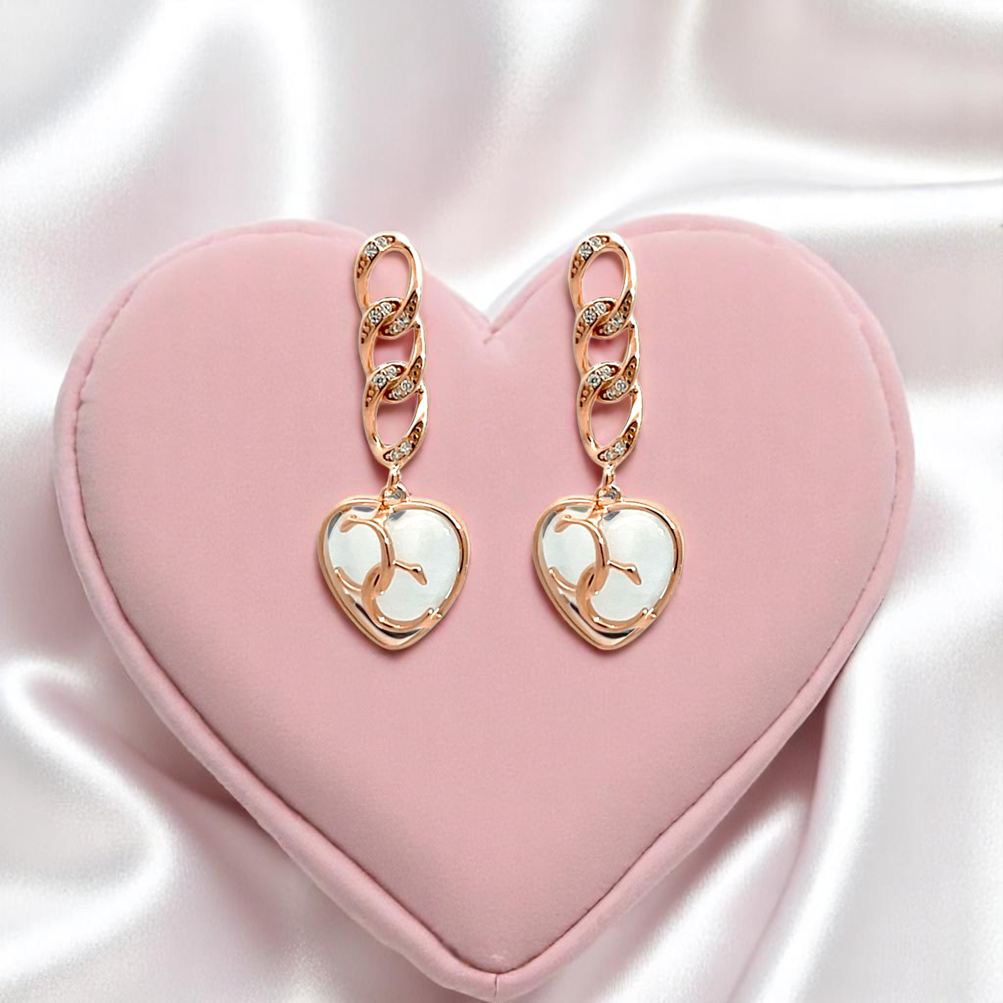 PurpleLuck Rose Gold Love Earrings, 925 Silver heart shape earring for Valentine day gift