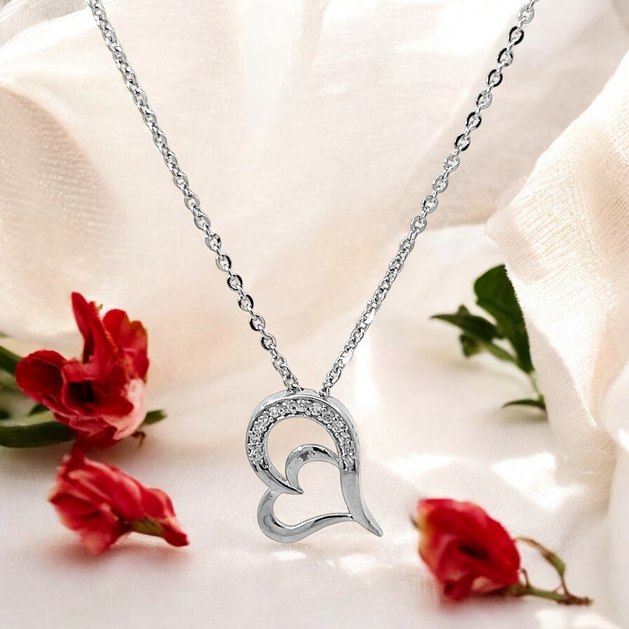 PurpleLuck Heartbeat Silver Necklace - Romantic gift for girlfriend and wife with adjustable chain. Valentine and anniversary gift