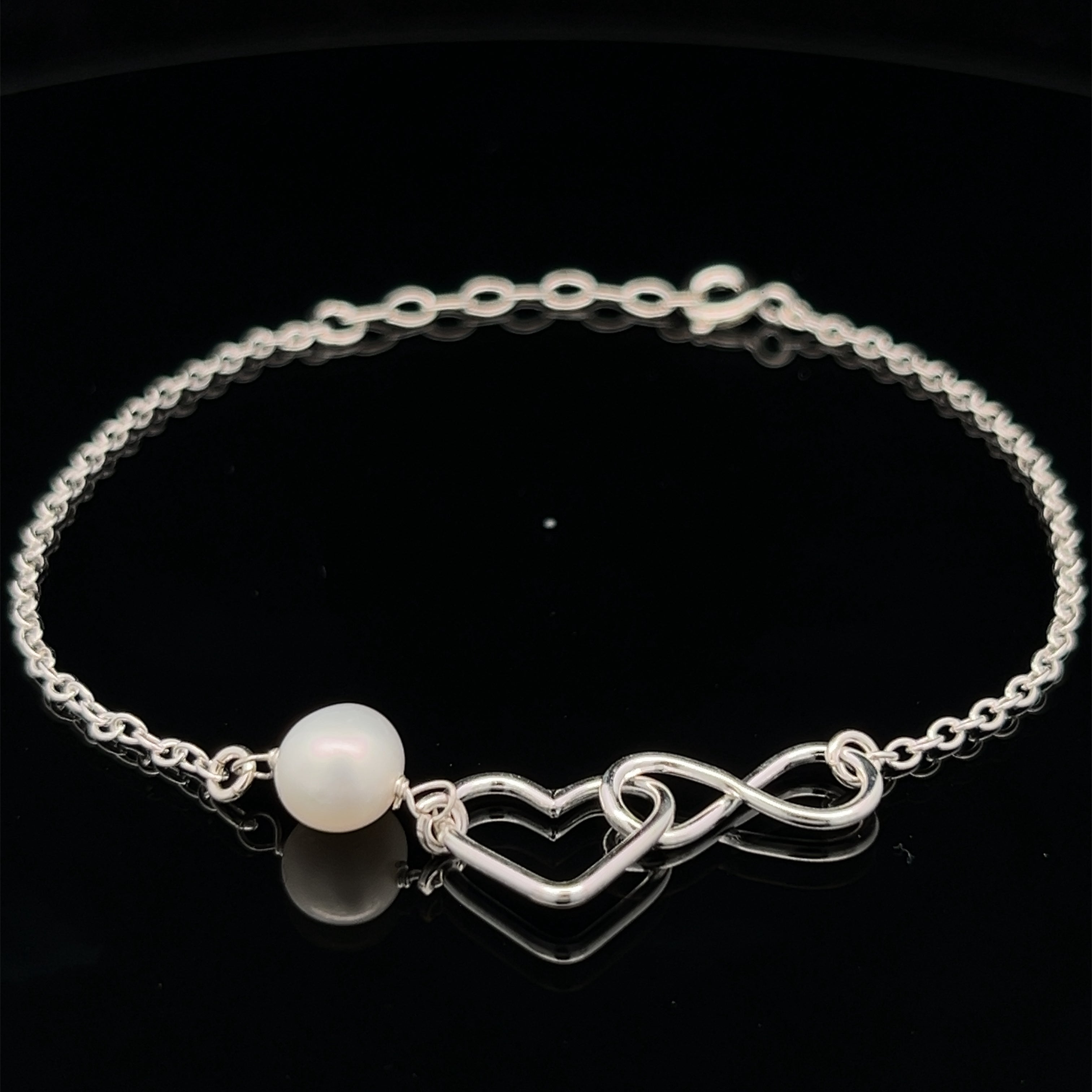 PurpleLuck- Infinite Love Silver Pearl Bracelet