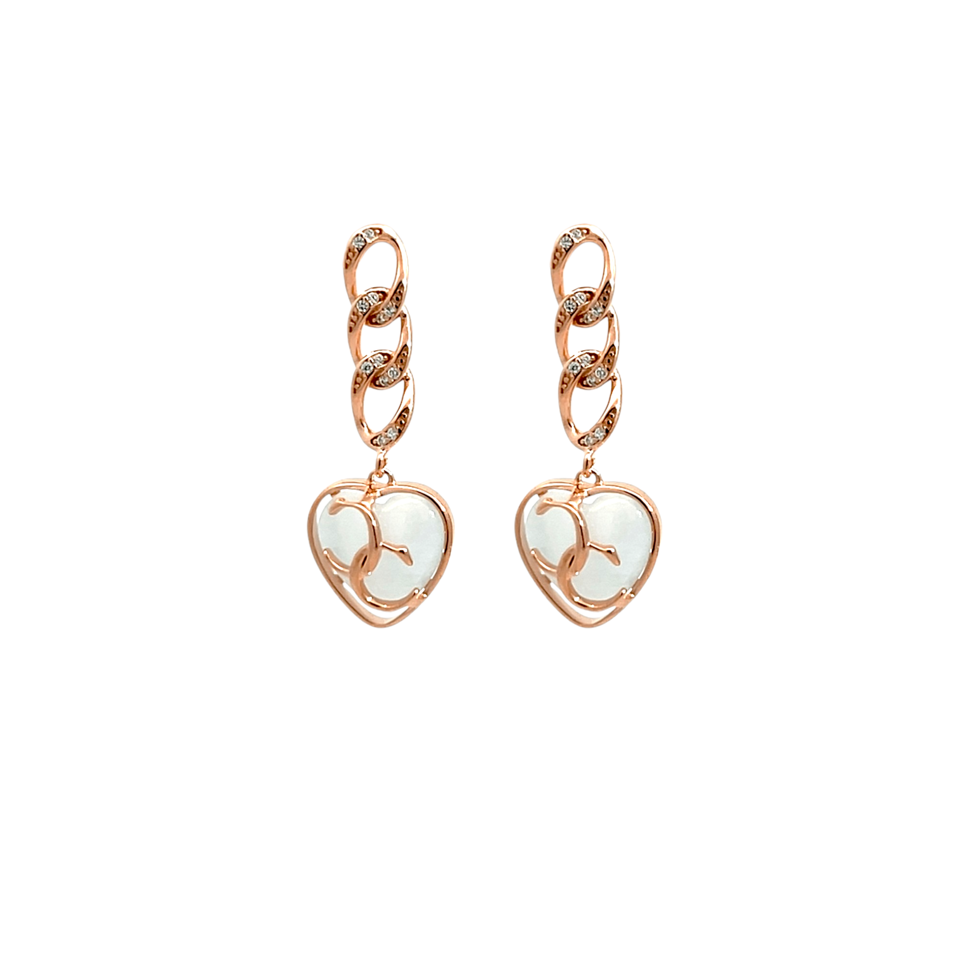 PurpleLuck Rose Gold Love Earrings, 925 Silver heart shape earring for Valentine day gift