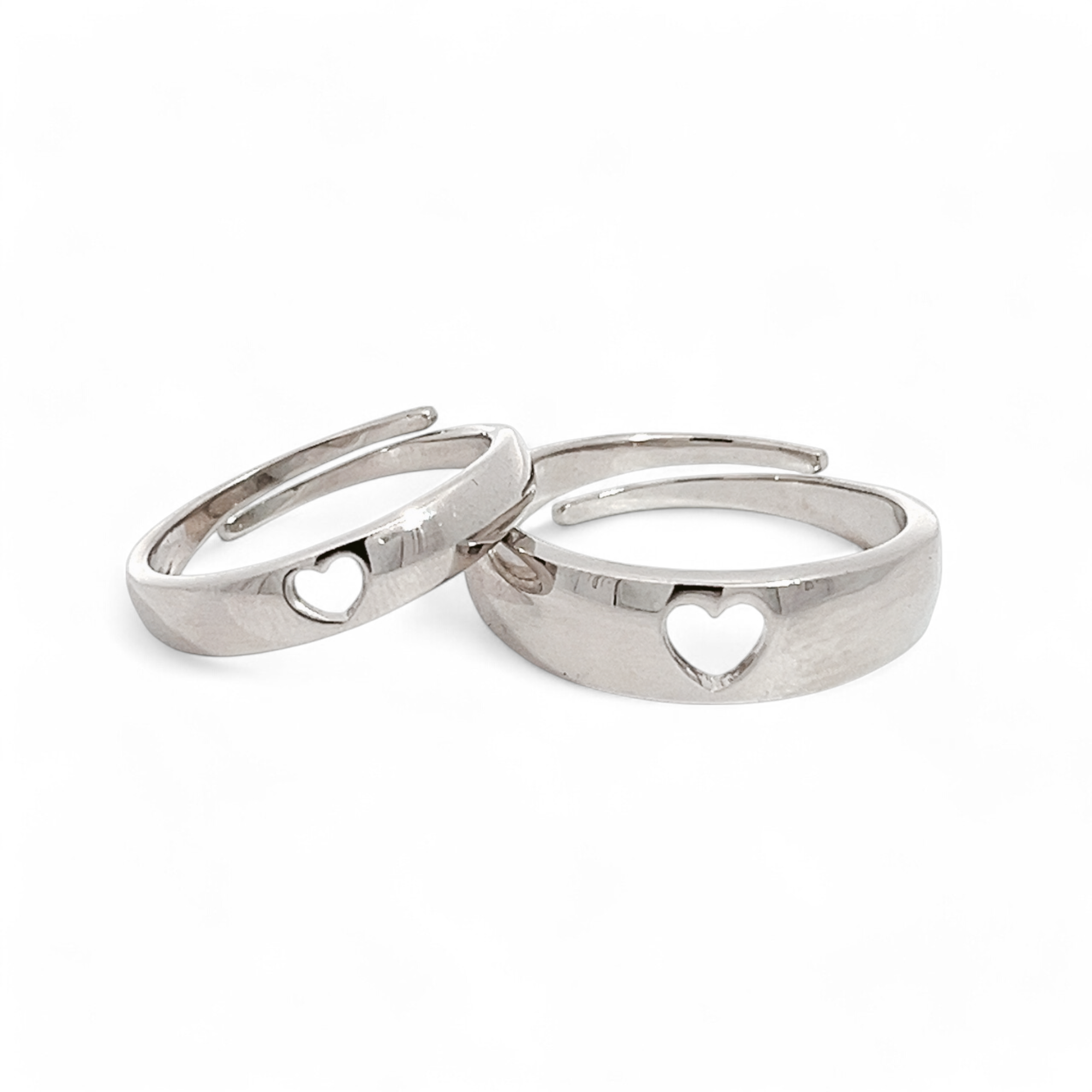 PurpleLuck Heartthrob 925 Silver Couple Bands with heart design. Adjustable designer rings for Couples