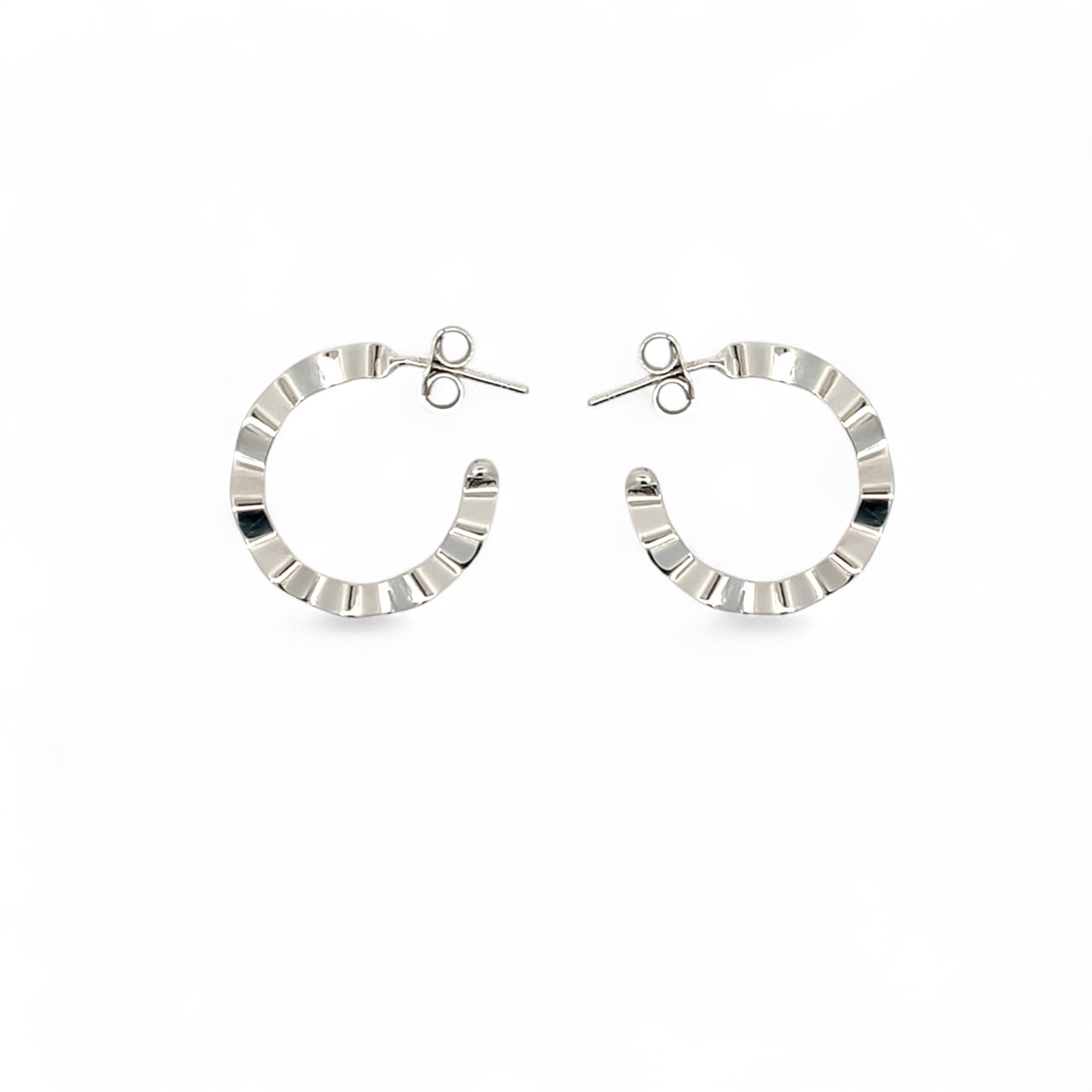 Purpleluck Ribbed radiance 925 Silver Earrings for girls. Daily wear lightweight hoop earrings