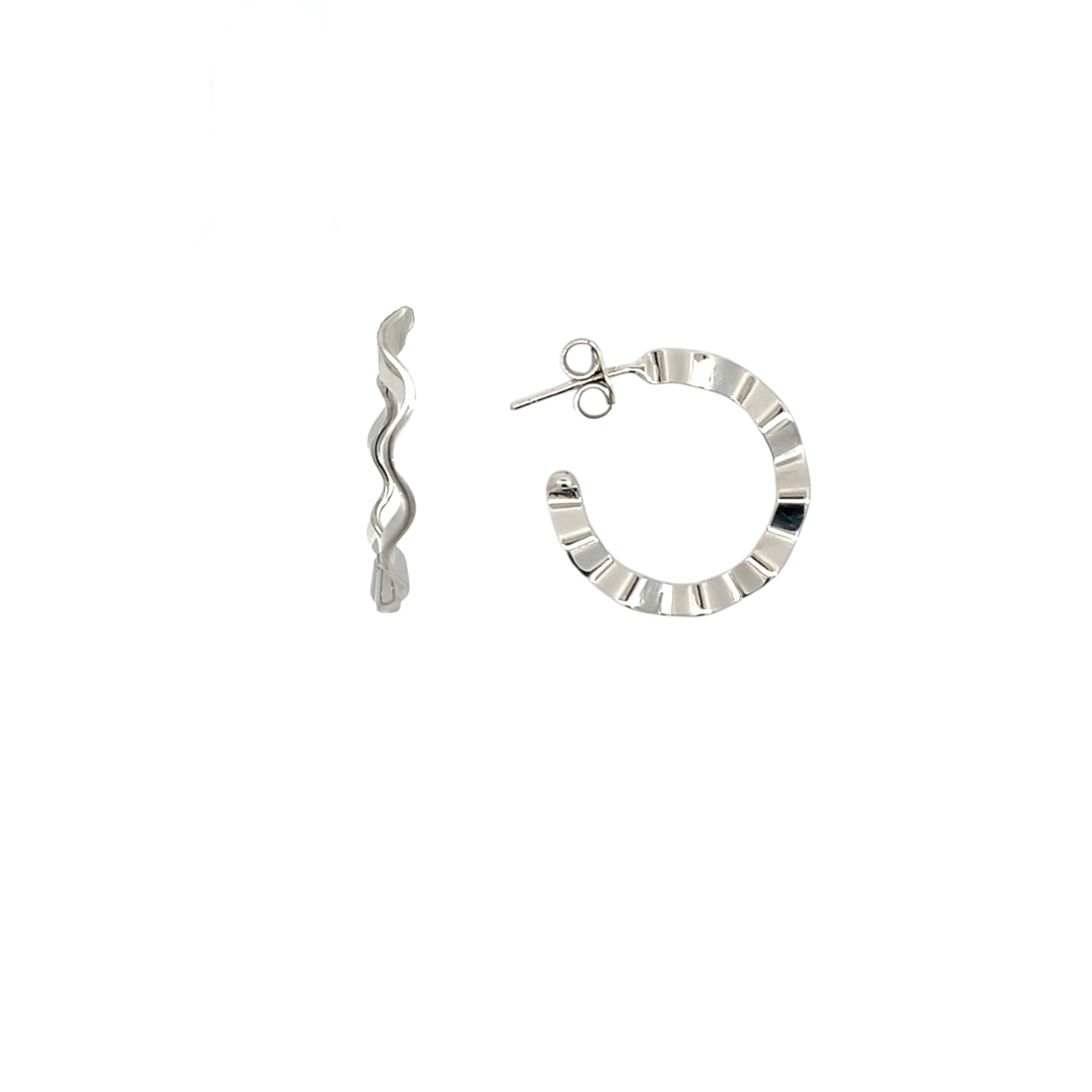 Purpleluck Ribbed radiance 925 Silver Earrings for girls. Daily wear lightweight hoop earrings