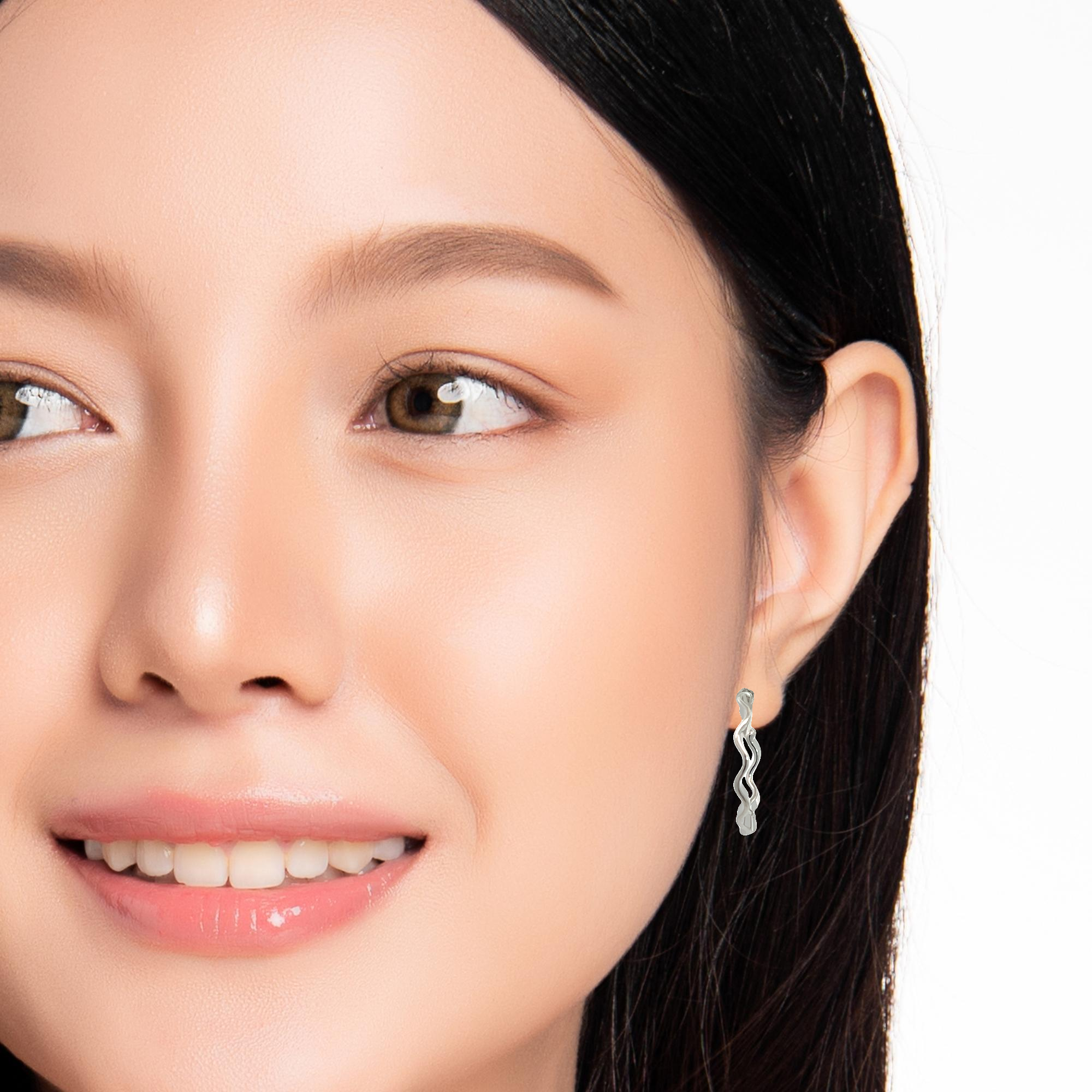 Purpleluck Ribbed radiance 925 Silver Earrings for girls. Daily wear lightweight hoop earrings