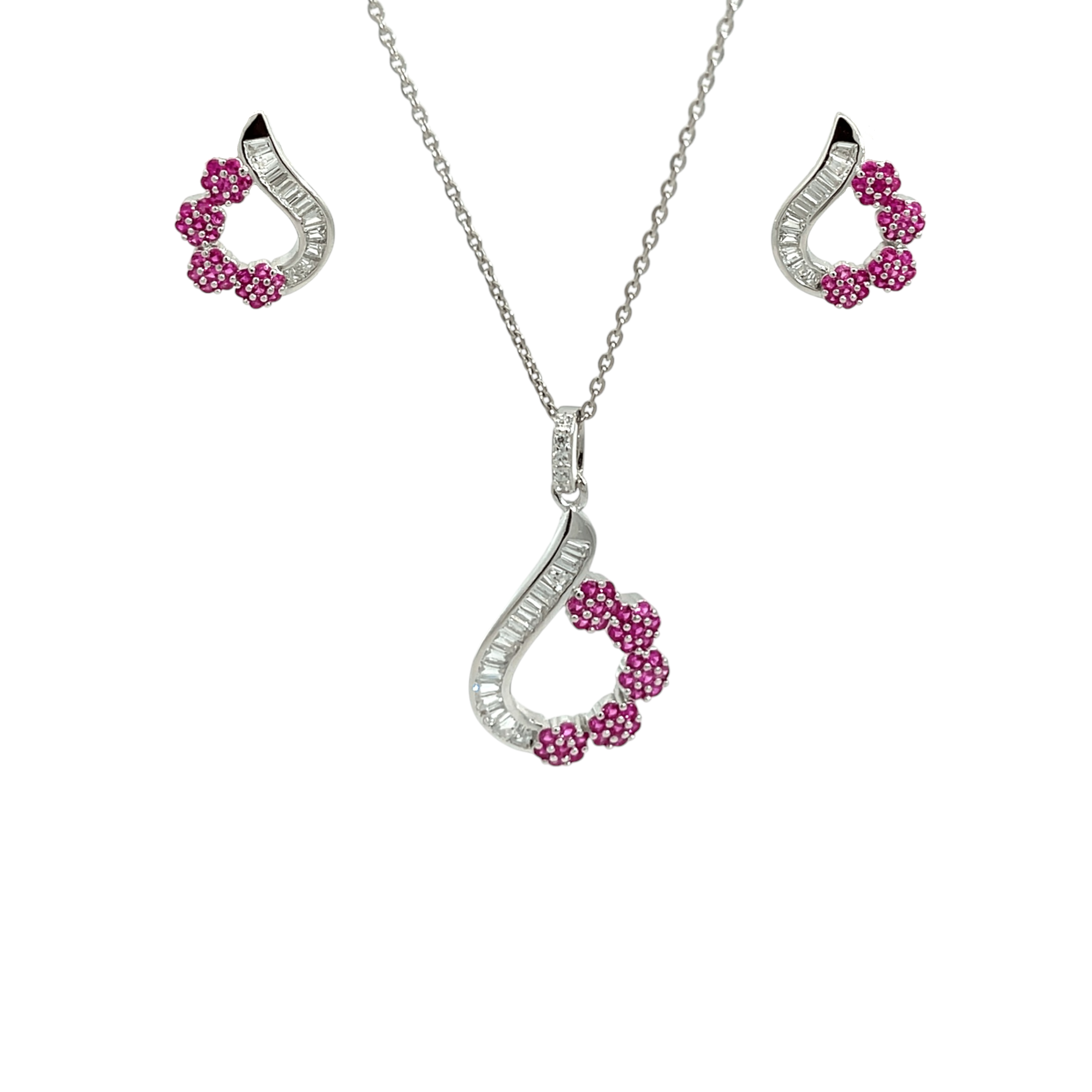 PurpleLuck Silver Imperial Bloom Pendant Set