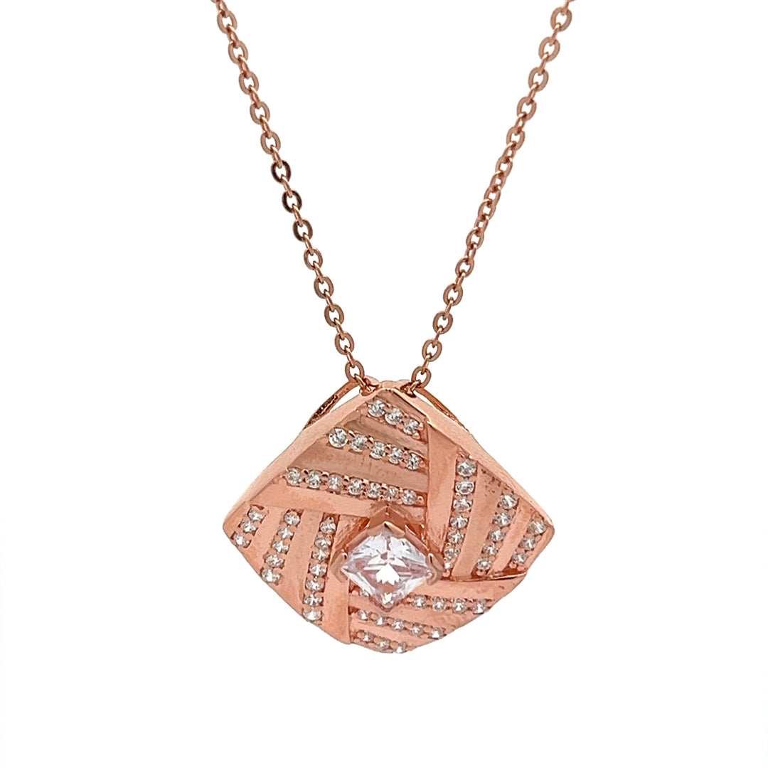 PurpleLuck Jennie Rose Gold Pendant. Sterling Silver minimal festive wear pendant with adjustable chain for Valentines and anniversary gift for girlfriend and wife
