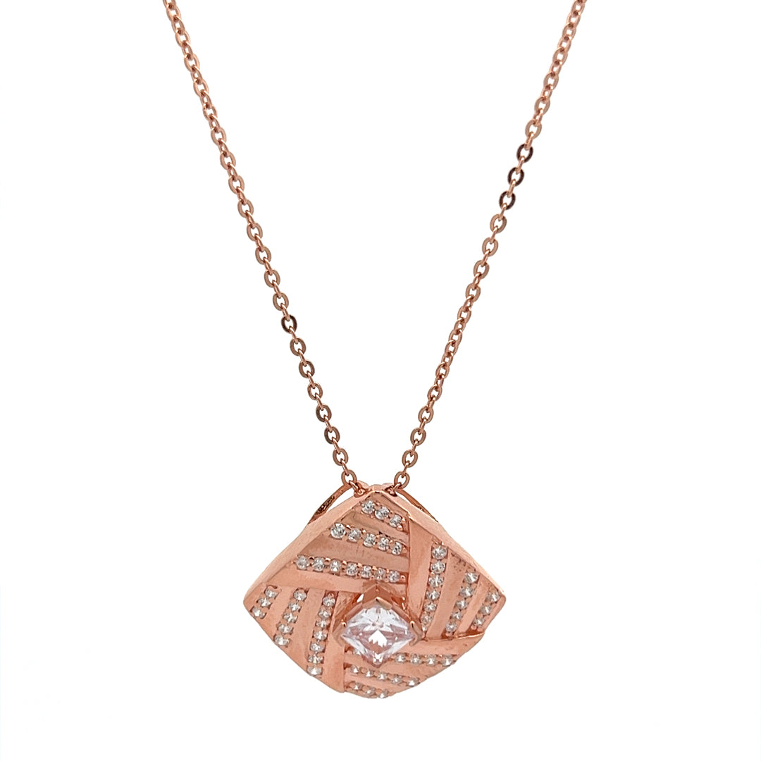 PurpleLuck Jennie Rose Gold Pendant. Sterling Silver minimal festive wear pendant with adjustable chain for Valentines and anniversary gift for girlfriend and wife