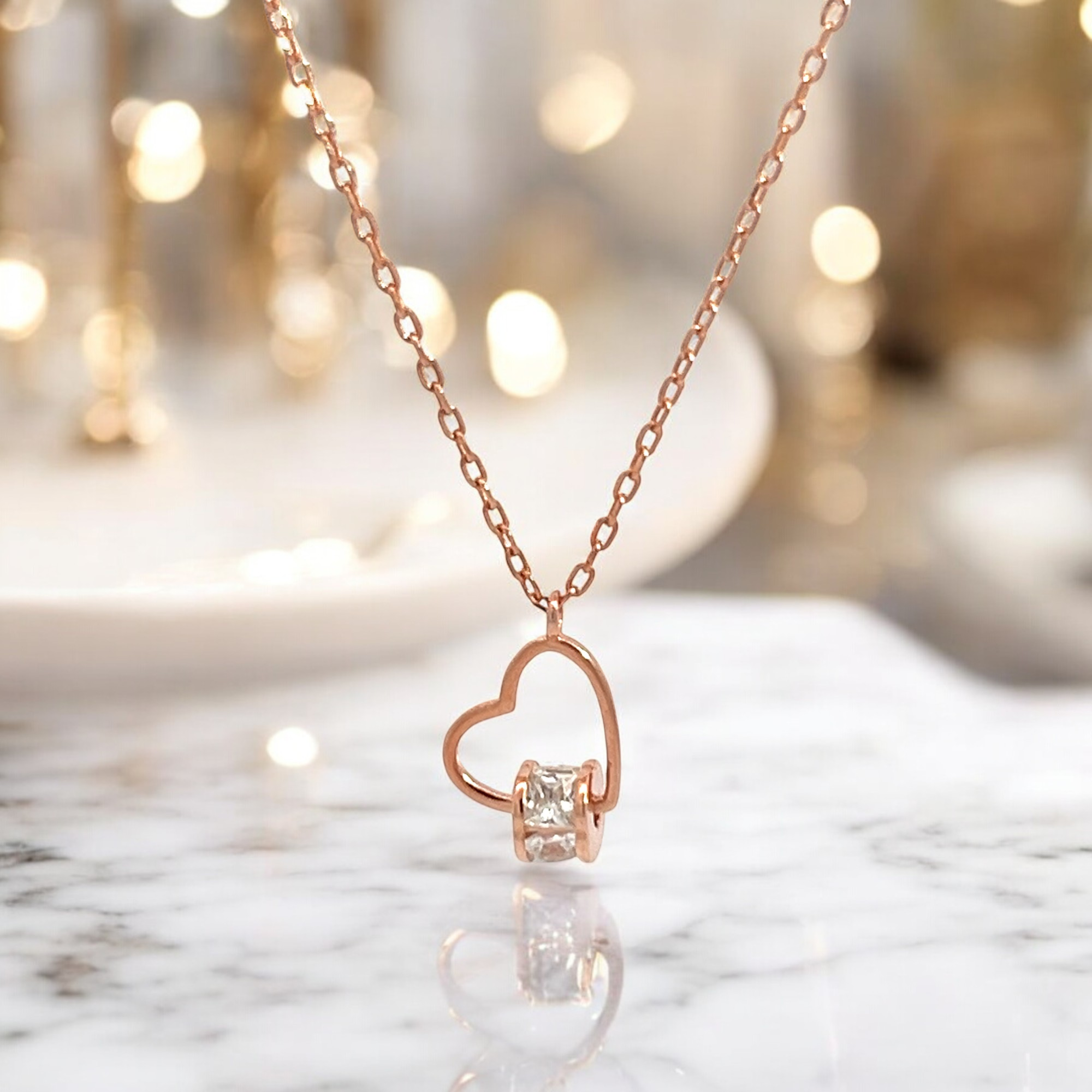 PurpleLuck Jihyo Rose Gold Heart Pendant. 925 Silver pendant with adjustable chain for women and girls