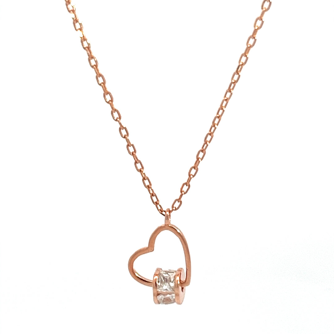 PurpleLuck Jihyo Rose Gold Heart Pendant. 925 Silver pendant with adjustable chain for women and girls