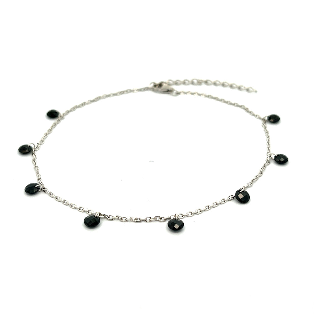 PurpleLuck Kaira 925 Silver Black Queen Anklet. Classy black bead anklet for daily wear with adjustable chain.