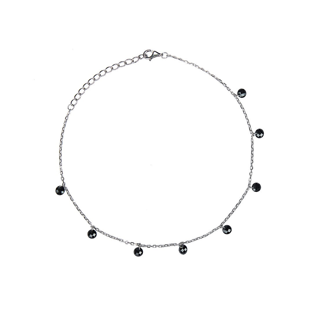 PurpleLuck Kaira 925 Silver Black Queen Anklet. Classy black bead anklet for daily wear with adjustable chain.