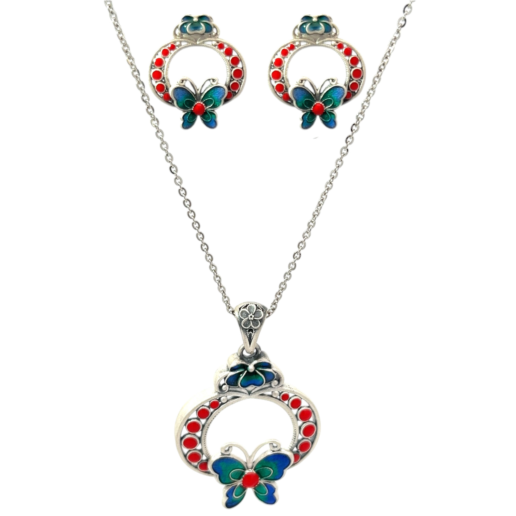 PurpleLuck Painted Lady 999 Silver Pendant Set. Sophisticated pendant and earrings for women and girls Perfect Gift for wife and girlfriend