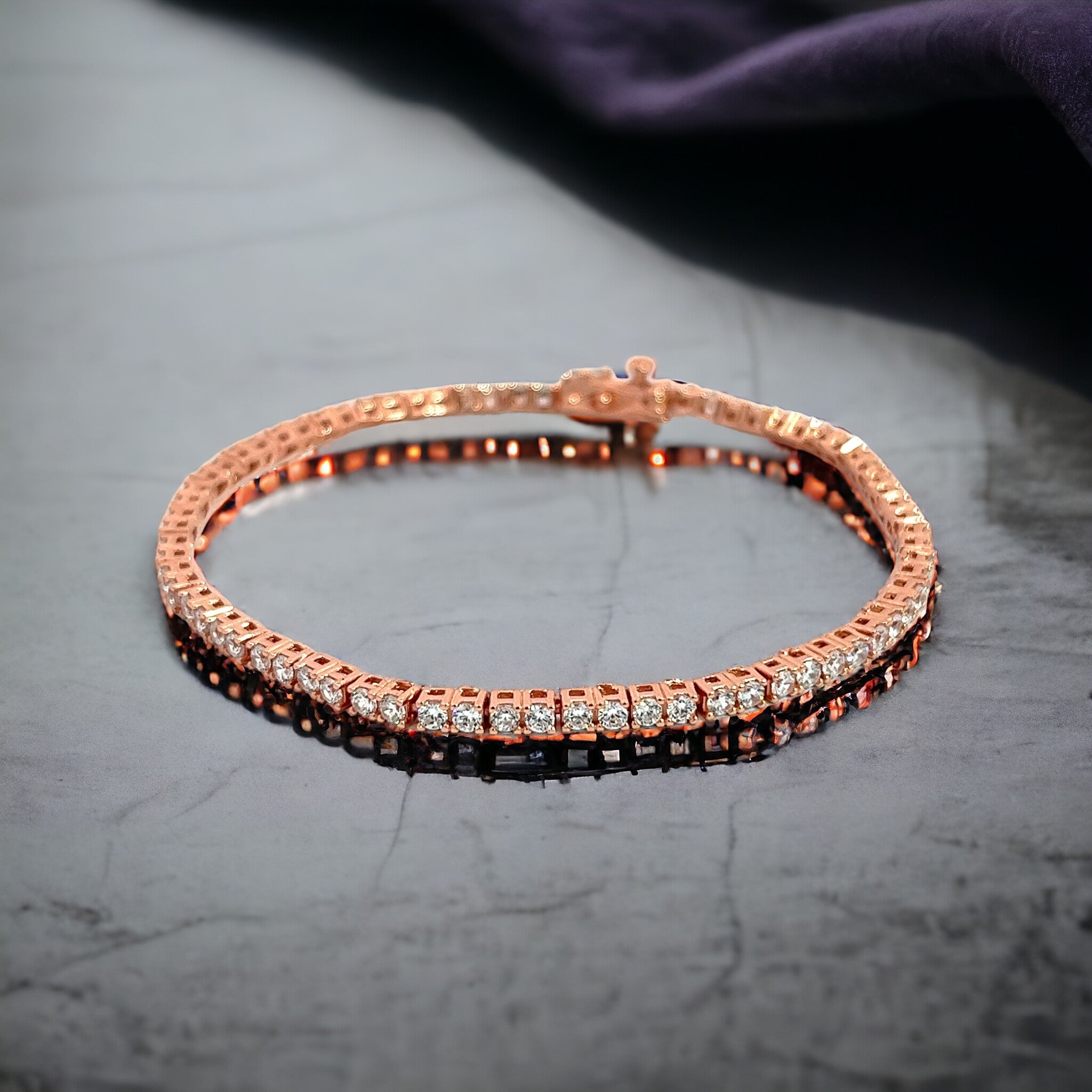 PurpleLuck Lisa Rose Gold Tennis Bracelet. Sterling Silver Sleek and elegant bracelet for women and girls