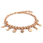 PurpleLuck Nancy Rose Gold Charm Bracelet. Sterling Silver minimal jewellery for women with star and moon charms