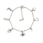 Purpleluck Lorene 925 Silver Charm Bracelet for Women and girls. Adjustable Anti-Nazar charm bracelet. Elegant design jewellery