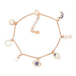 Purpleluck Lorene 925 Silver Charm Bracelet for Women and girls. Adjustable Anti-Nazar charm bracelet