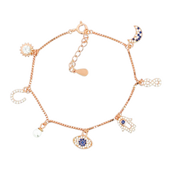 Purpleluck Lorene 925 Silver Charm Bracelet for Women and girls. Adjustable Anti-Nazar charm bracelet