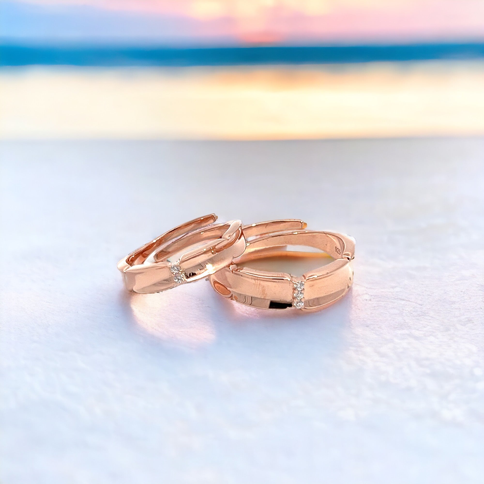 PurpleLuck Love Birds 925 Silver Couple Rings in Rose Gold Plating for couple romantic gift.Valentines and wedding gift
