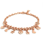Purpleluck Ileana Rose Gold Charm Bracelet. Sterling Silver festive wear for women and girls. Gift for sister, wife and girlfriend