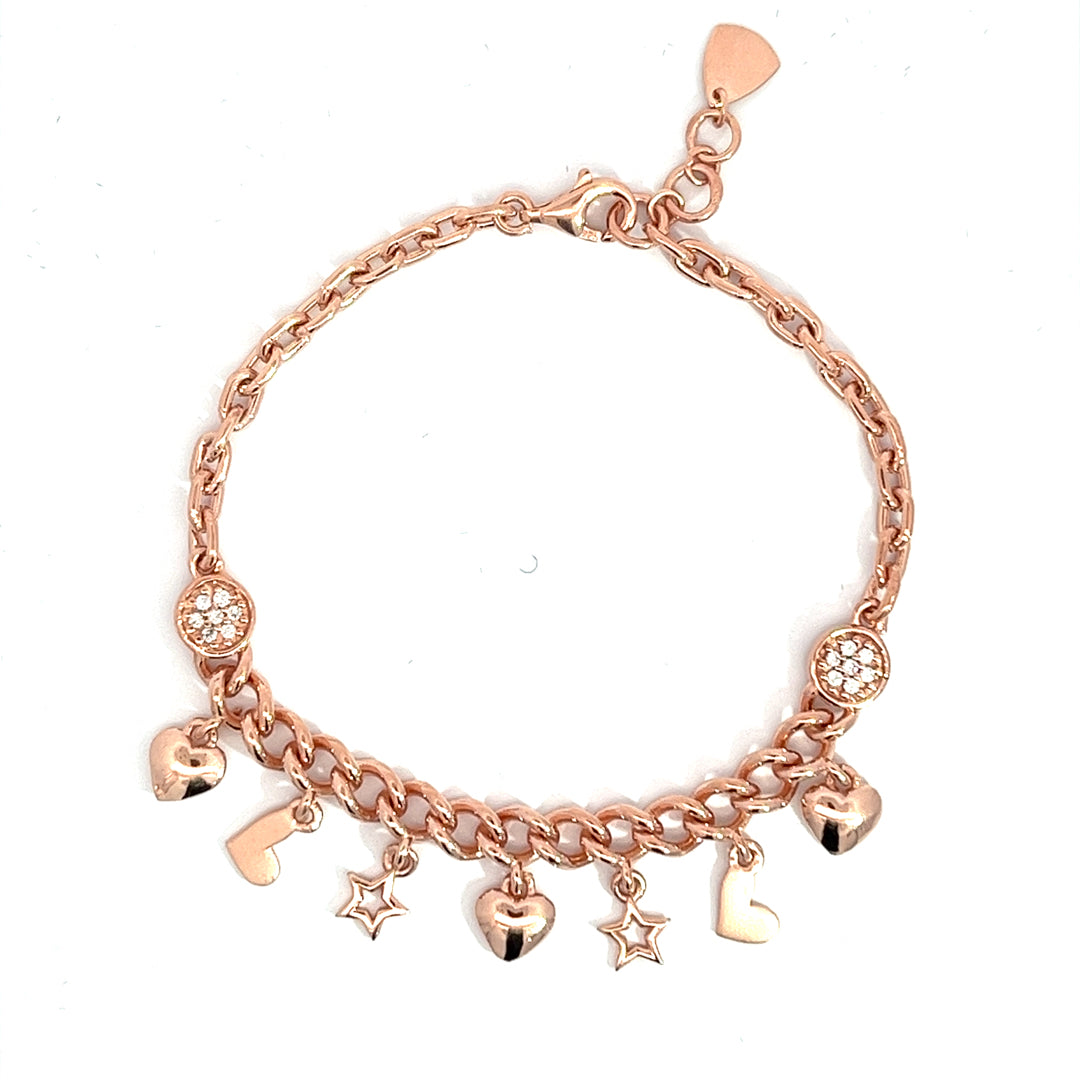 Purpleluck Ileana Rose Gold Charm Bracelet. Sterling Silver festive wear for women and girls. Gift for sister, wife and girlfriend