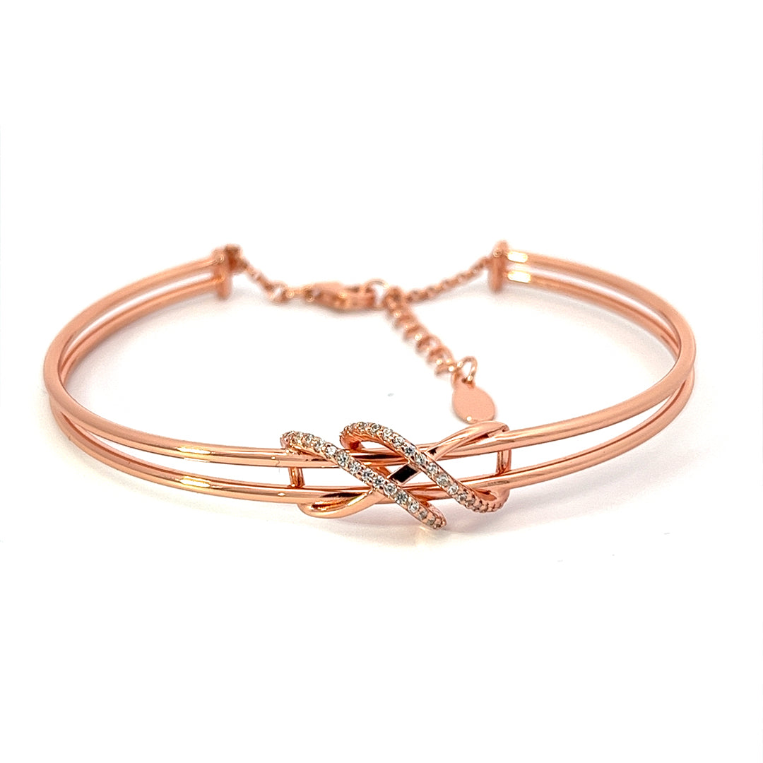 Purpleluck Silver 925 Silver Dual Entangle Bracelet in rose gold plating for girls and women. Sterling Silver bracelet for Romantic gift