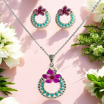 PurpleLuck Mina 999 Silver Pendant Set. Luxury pendant and earrings for women and girls Perfect wedding and Valentines day gift 