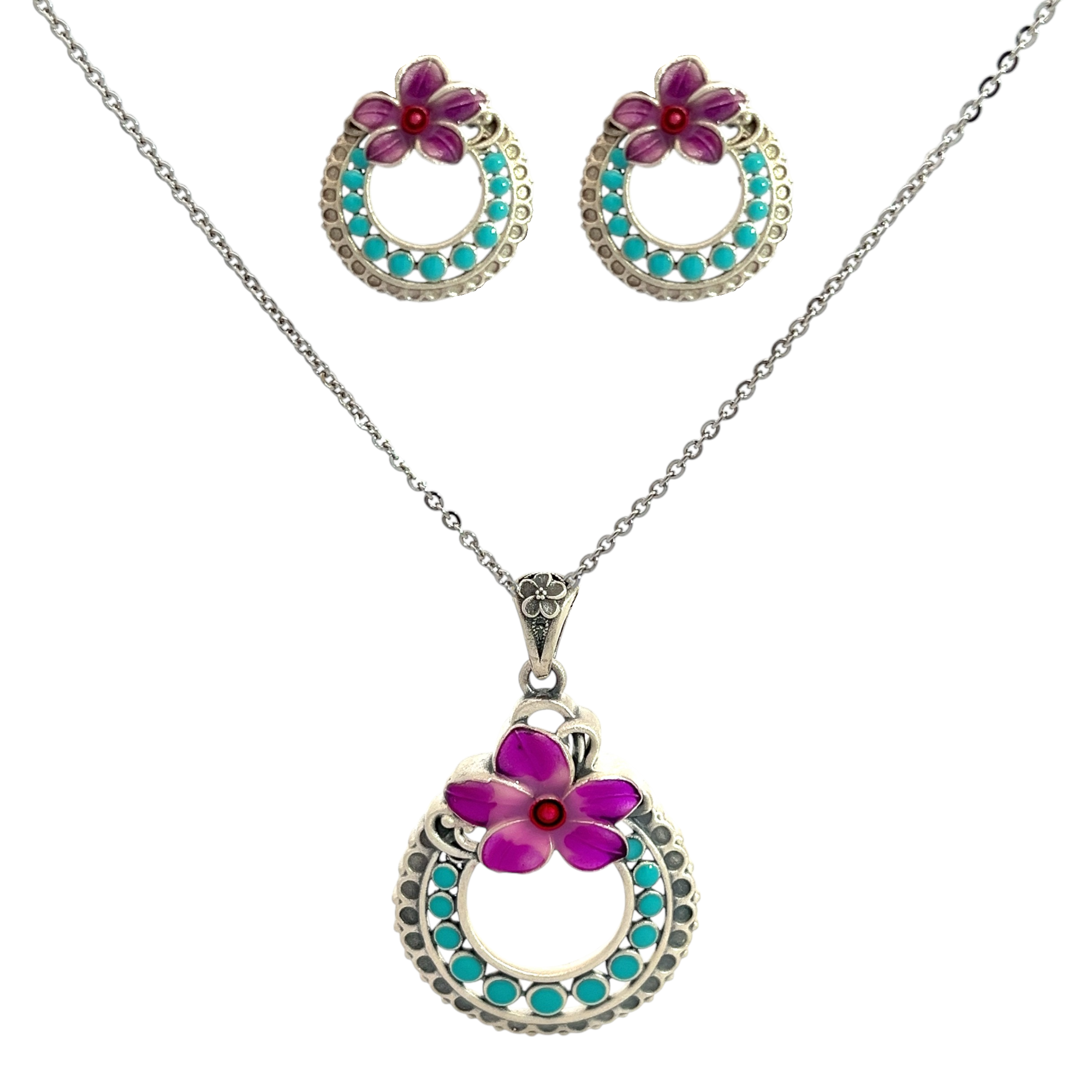 PurpleLuck Mina 999 Silver Pendant Set. Luxury pendant and earrings for women and girls Perfect wedding and Valentines day gift 