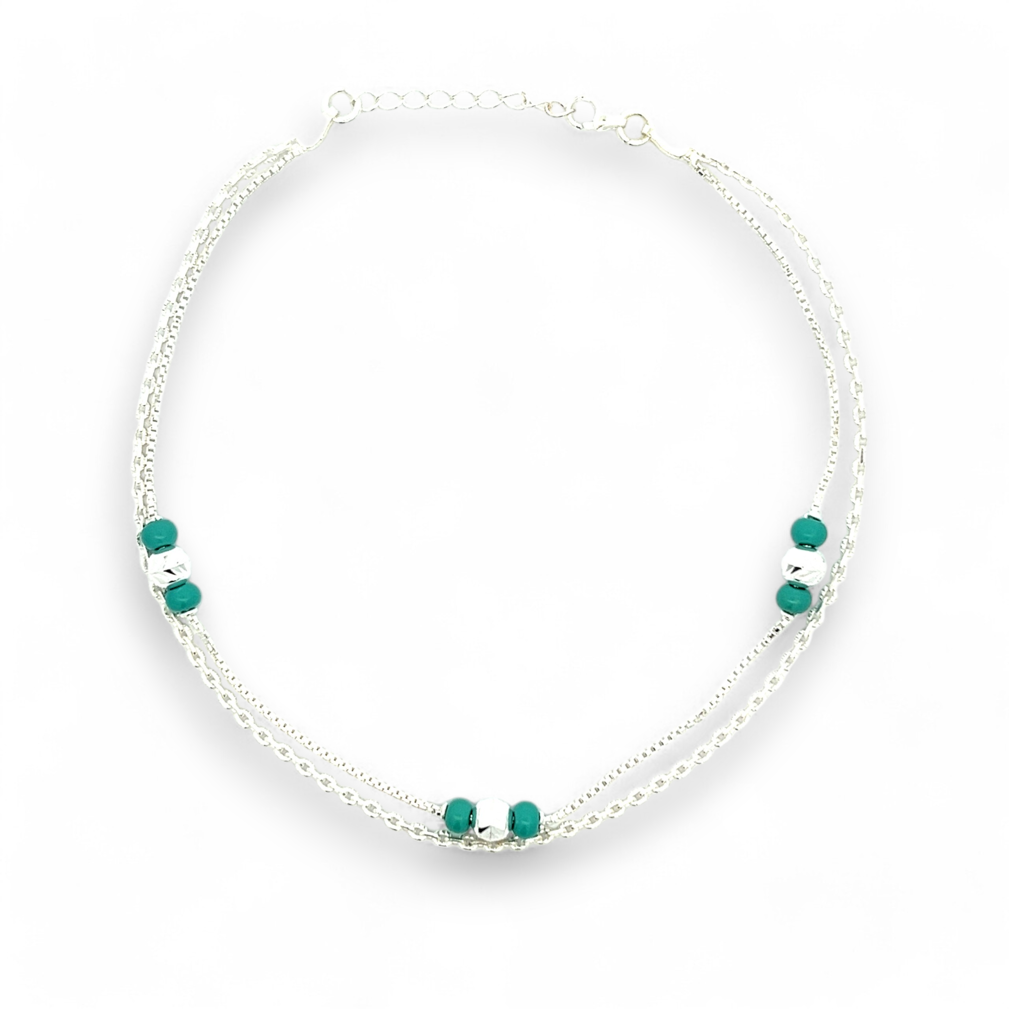PurpleLuck Nargis 925 Silver Anklet. Double layered bead anklet for daily and festive wear