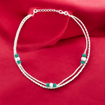 PurpleLuck Nargis 925 Silver Anklet. Double layered bead anklet for daily and festive wear