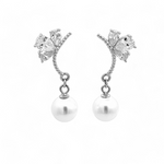 PurpleLuck Nazanin Silver Pearl Drop Earrings. 925 Silver earrings with elegant design ideal for gifting and festive wear