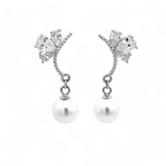 PurpleLuck Nazanin Silver Pearl Drop Earrings. 925 Silver earrings with elegant design ideal for gifting and festive wear