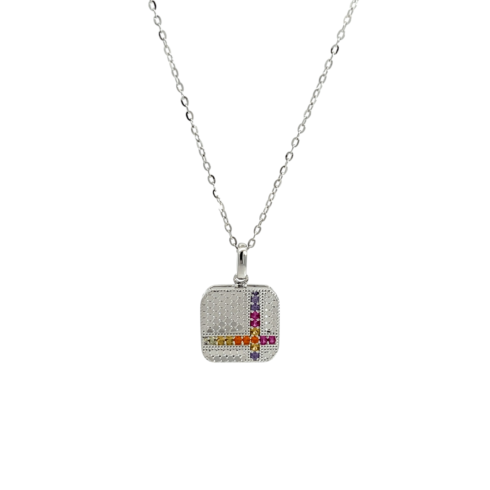 PurpleLuck Silver Gemstone Grid Pendant with adjustable chain for women Sterling Silver