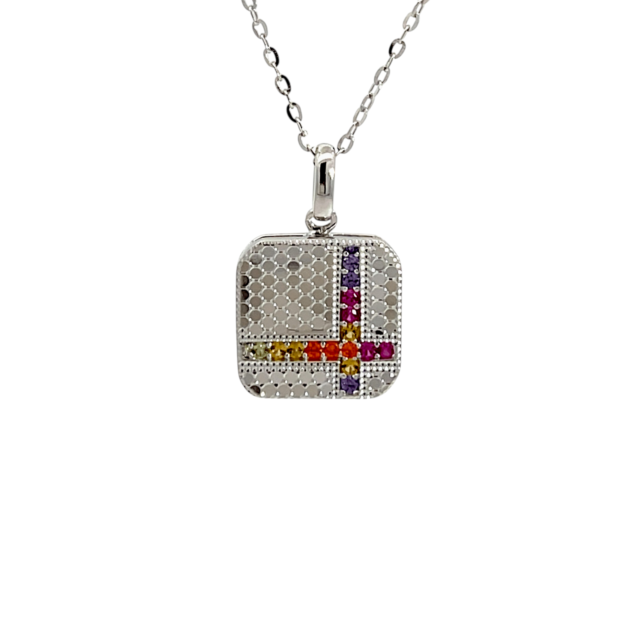 PurpleLuck Silver Gemstone Grid Pendant with adjustable chain for women Sterling Silver