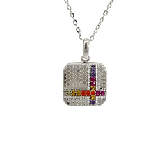 PurpleLuck Silver Gemstone Grid Pendant with adjustable chain for women Sterling Silver