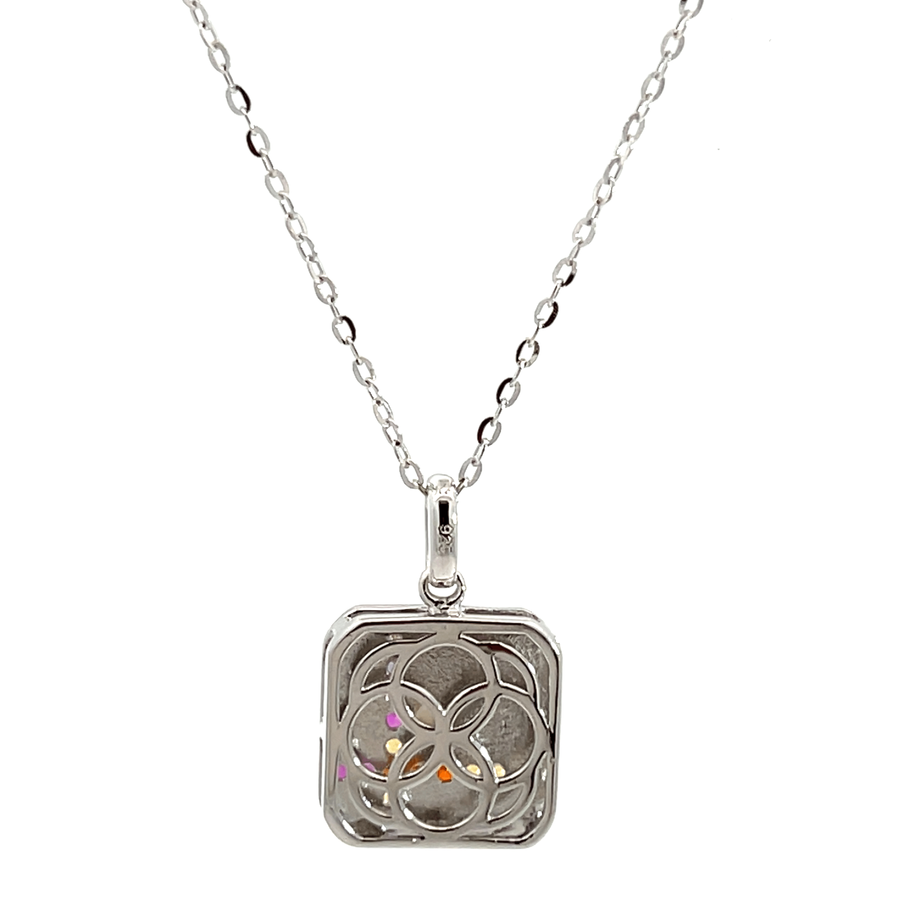 PurpleLuck Silver Gemstone Grid Pendant with adjustable chain for women Sterling Silver