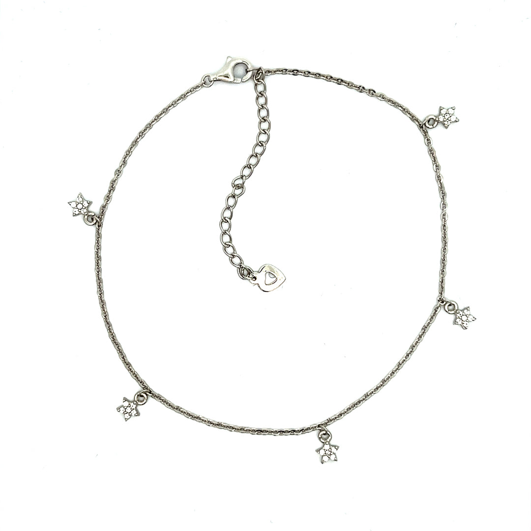 PurpleLuck Nithya 925 Silver Anklet. Star charm anklet with adjustable chain for women and girls. Ideal gift for girlfriend and wife