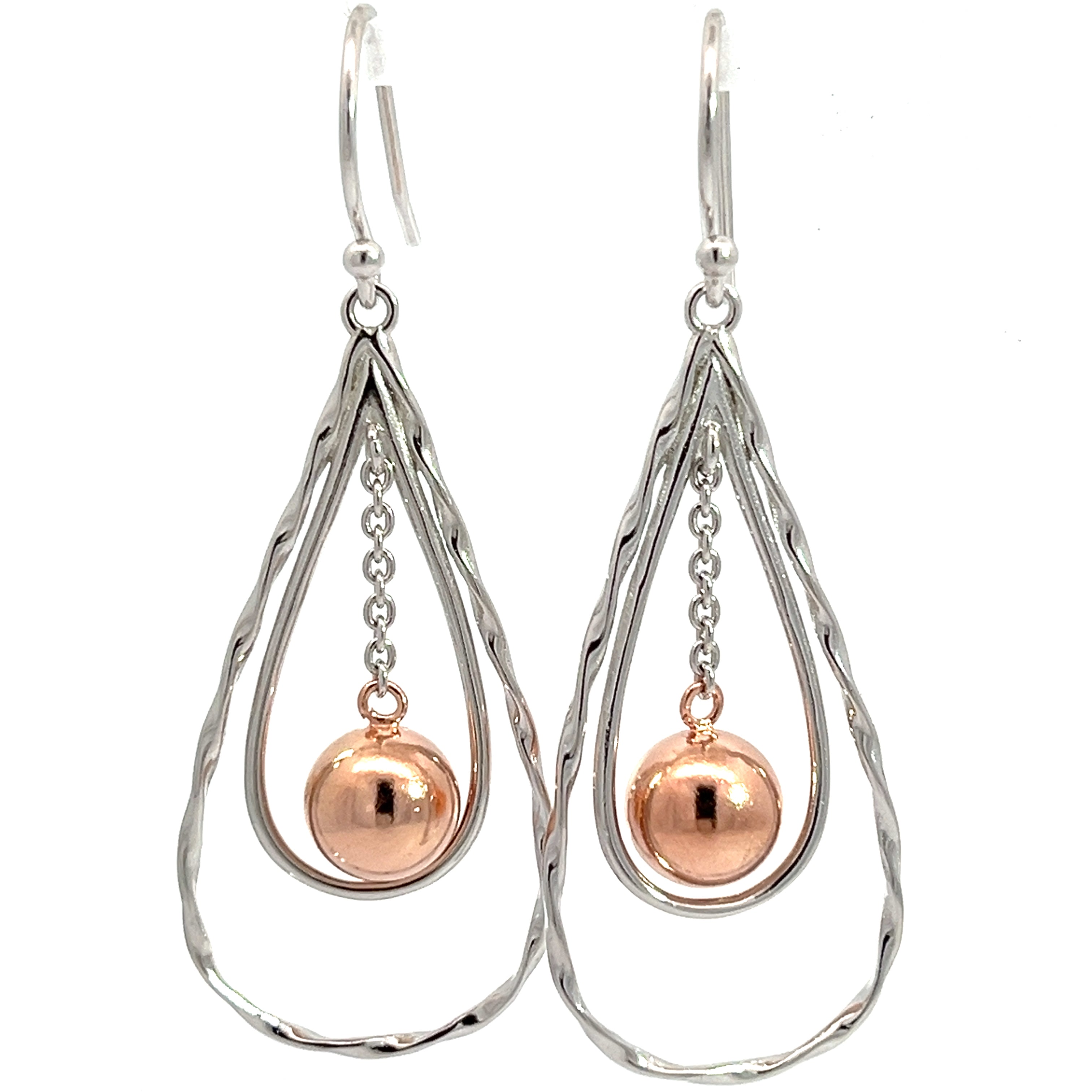 Purpleluck Rose Gold and Silver Teardrop Earrings