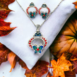 PurpleLuck Painted Lady 999 Silver Pendant Set. Sophisticated pendant and earrings for women and girls Perfect Gift for wife and girlfriend