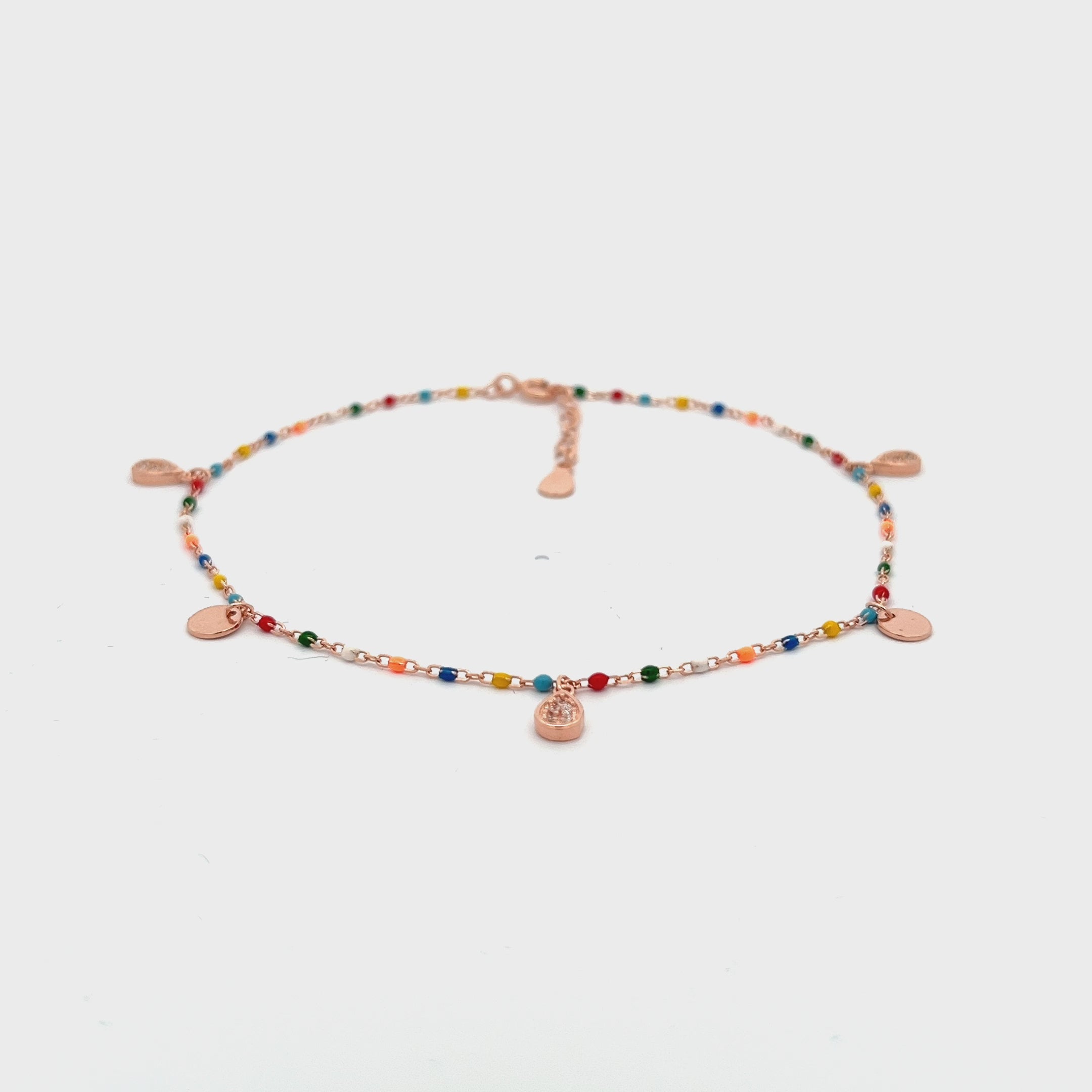 PurpleLuck Giorgia Rose Gold Anklet. Sterling Silver beaded anklet for girls and women or daily wear