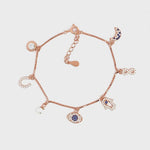 Purpleluck Lorene 925 Silver Charm Bracelet for Women and girls. Adjustable Anti-Nazar charm bracelet